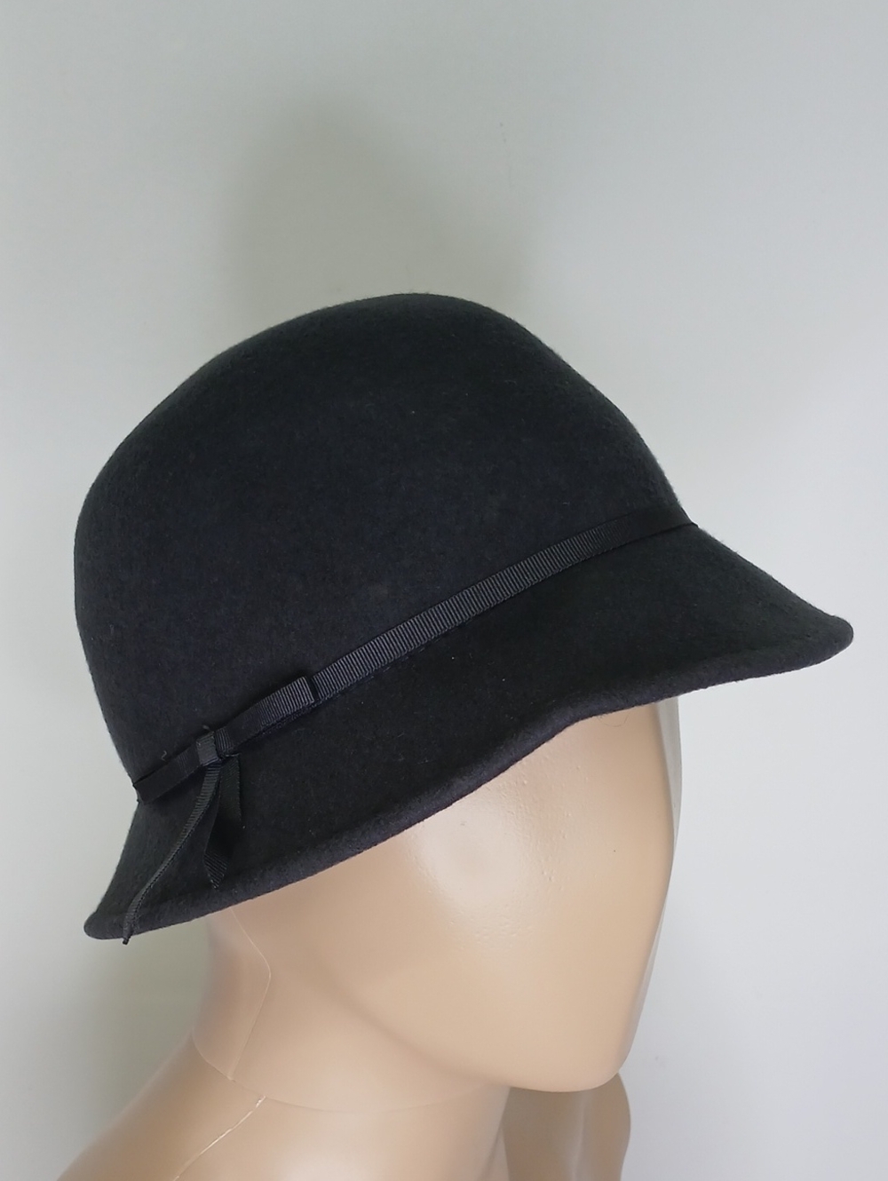 August Hat Company Grey Wool Cloche Hat with Grosgrain Ribbon